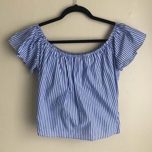 ZARA Off-Shoulder Blue and White Striped Blouse
